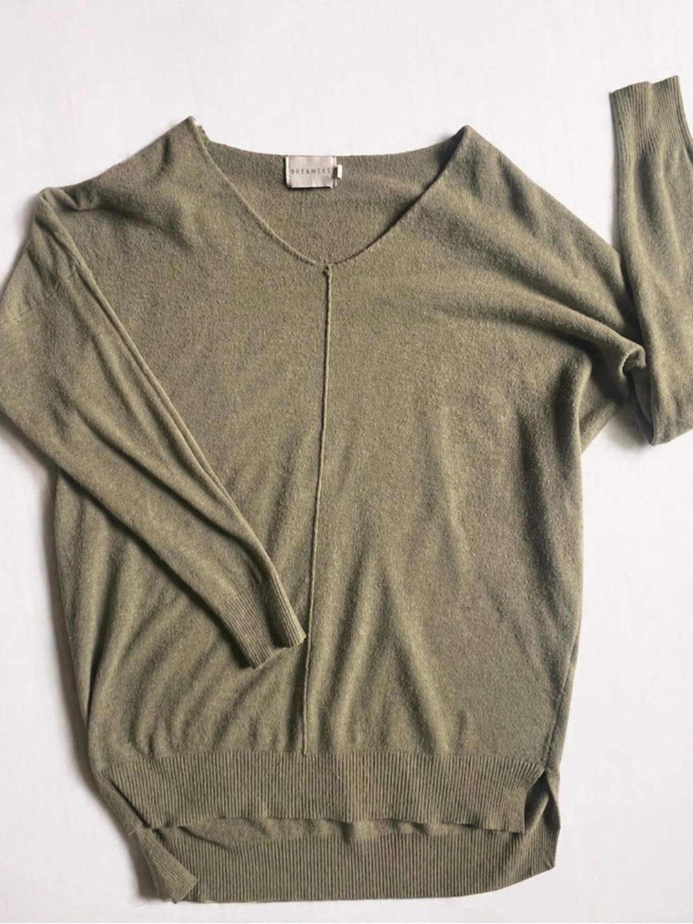 Olive Green Oversized Knit Pullover Dreamers S/M Soft Minimalist Grunge Sweater